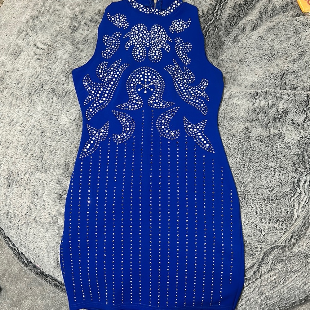 Blue dress.